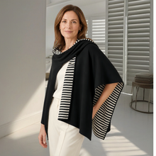 Load image into Gallery viewer, Reversible Pima Cotton Cape — Black & Strip #153320