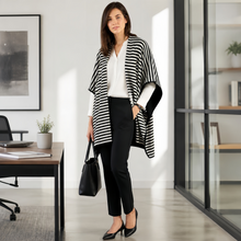 Load image into Gallery viewer, Reversible Pima Cotton Cape — Black & Strip #153320