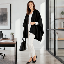 Load image into Gallery viewer, Reversible Pima Cotton Cape — Black & Strip #153320