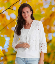 Load image into Gallery viewer, Women’s Pima Cotton Open-Front Crochet Trim Cardigan #204325