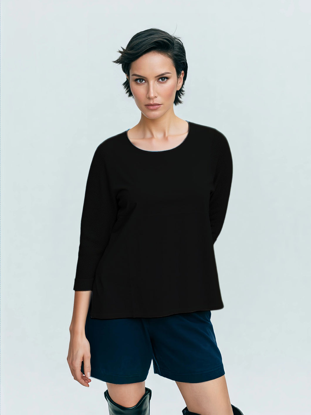 Pima Cotton Crew Neck Waffle-knit Tee #14337