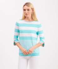 Load image into Gallery viewer, Pima Cotton Stripe Boatneck Below Elbow Sleeves #194301
