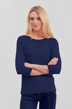 Load image into Gallery viewer, Pima Cotton Boatneck Top w 3/4 Embroidery Sleeve #194306
