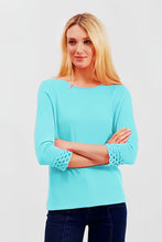 Load image into Gallery viewer, Pima Cotton Boatneck Top w 3/4 Embroidery Sleeve #194306

