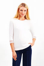 Load image into Gallery viewer, Pima Cotton Boatneck Top w 3/4 Embroidery Sleeve #194306
