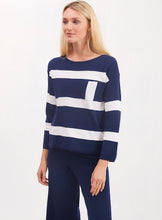 Load image into Gallery viewer, Pima Cotton Boxy Block Stripe Boatneck Top with Pocket #194330
