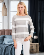 Load image into Gallery viewer, Pima Cotton Boxy Block Stripe Boatneck Top with Pocket #194330
