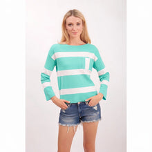 Load image into Gallery viewer, Pima Cotton Boxy Block Stripe Boatneck Top with Pocket #194330
