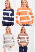 Load image into Gallery viewer, Pima Cotton Boxy Block Stripe Boatneck Top with Pocket #194330
