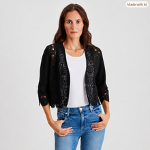 Load image into Gallery viewer, Women’s Pima Cotton Open-Front Crochet Trim Cardigan #204325

