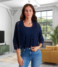 Load image into Gallery viewer, Women’s Pima Cotton Open-Front Crochet Trim Cardigan #204325
