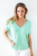 Load image into Gallery viewer, Uneven Marled V Neck Short Sleeve #34394
