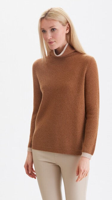 Funnel Neck Waffle Stitch Cashmere #201138