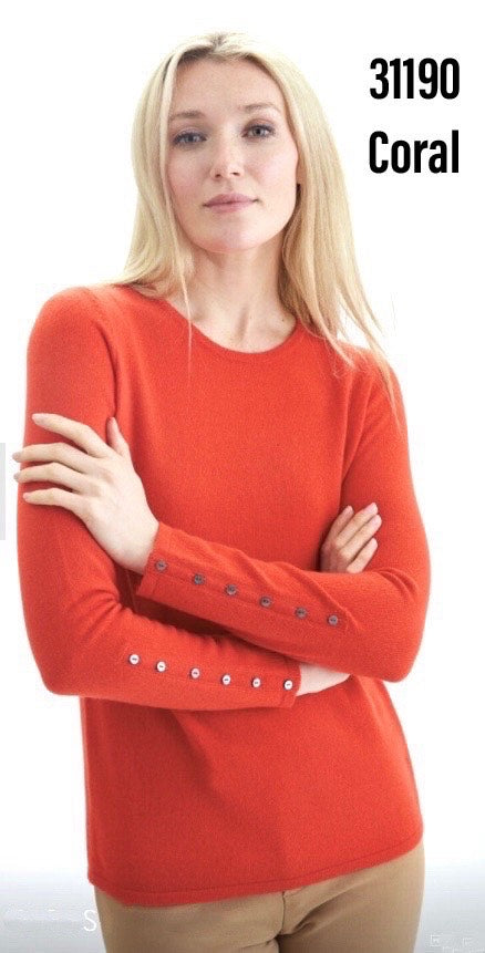 Women Cashmere Cuff Button Sweater #31190 TT