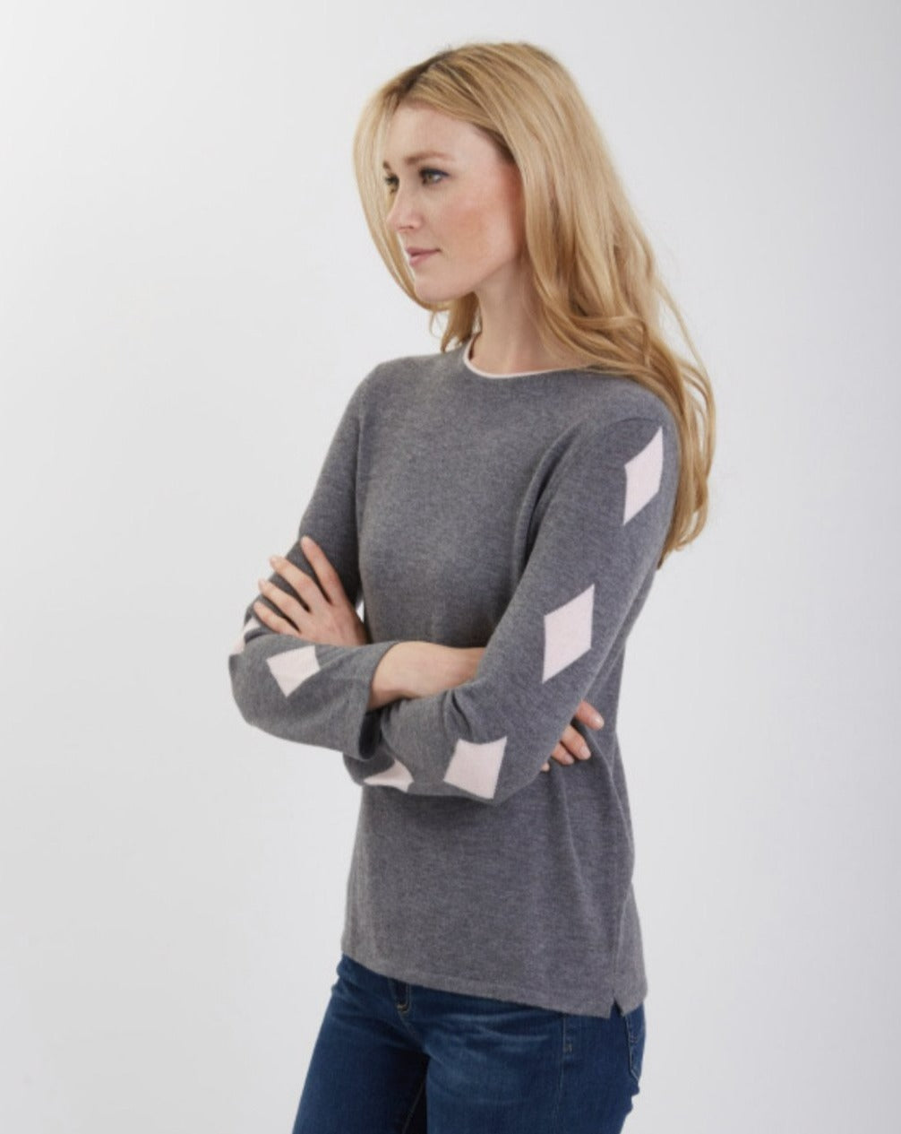 Cashmere Sweater Diamond Intarsia Sleeves #191704